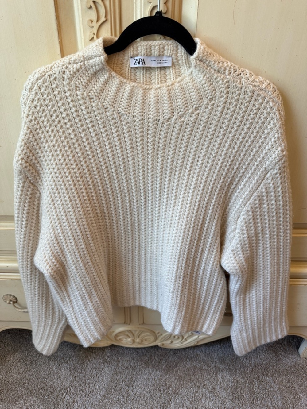 ZARA Off-White Textured Crewneck Sweater